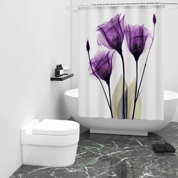 Floraweg Paars Translucente Bloemen Douchegordijn
