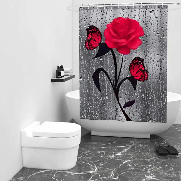 Floraweg Red Rose & Butterflies Shower Curtain
