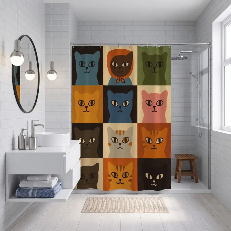 Floraweg Retro Colorful Cat Art Shower Curtain Secondary image