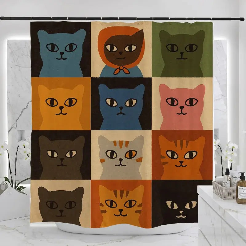 Floraweg Retro Colorful Cat Art Shower Curtain Main image