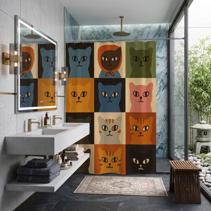 Floraweg Retro Colorful Cat Art Shower Curtain