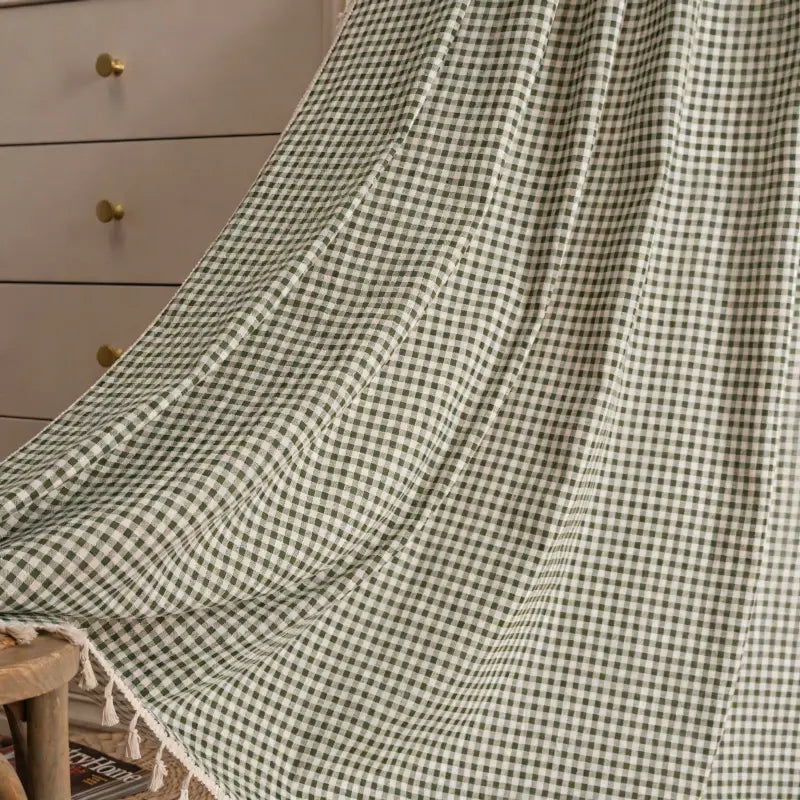 Sage Green Gingham Checkered Curtains