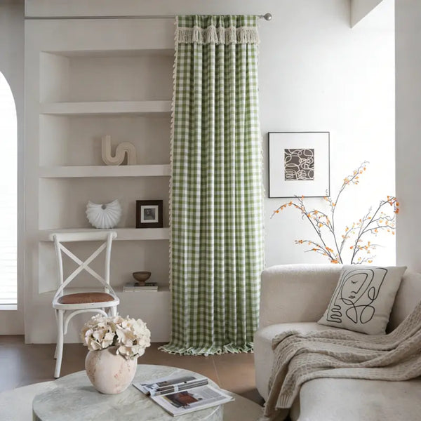 Sage Green Gingham Checkered Curtains
