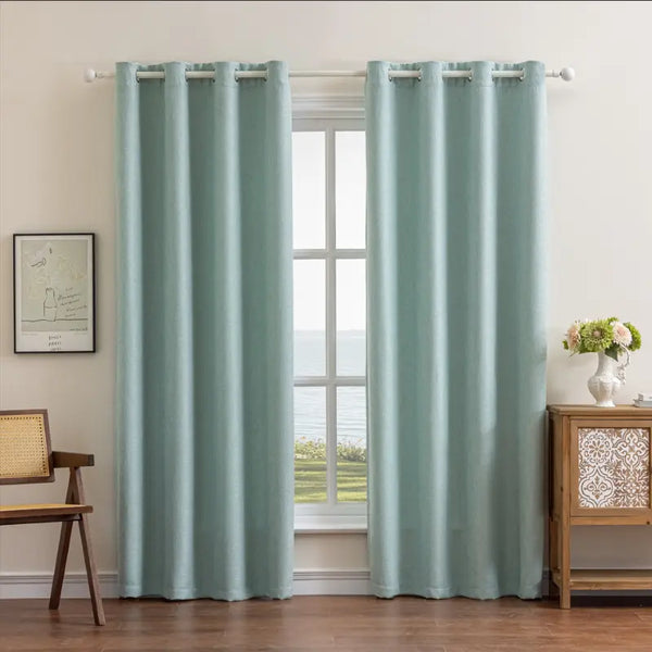 Sage Green Linen Textured Blackout Curtains