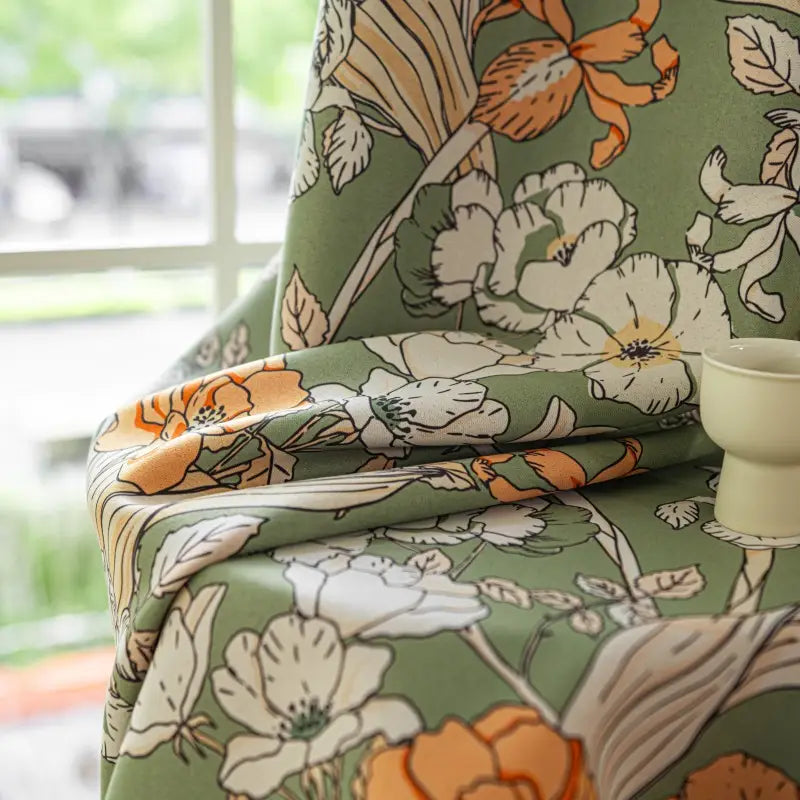 Vintage Sage Green Botanical Floral Curtains
