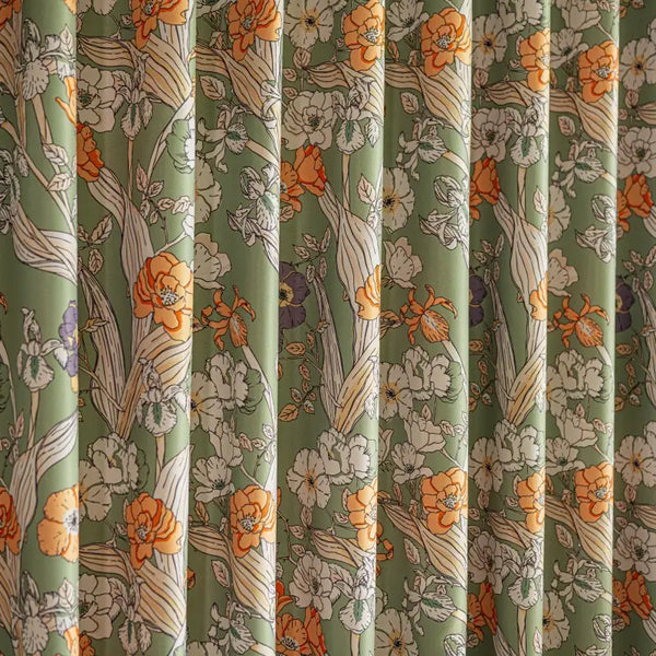 Vintage Sage Green Botanical Floral Curtains