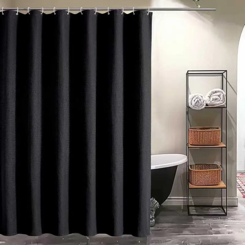Floraweg Solid Black Waffle Textured Shower Curtain