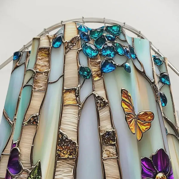 Floraweg Stained Glass Birch Trees & Butterfly Shower Curtain