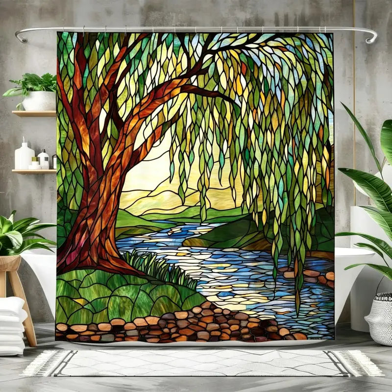 Floraweg Stained Weeping Willow & River Shower Curtain Main image