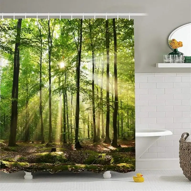 Floraweg Sunlight Green Forest Douchegordijn Secundaire afbeelding