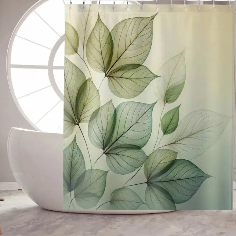 Floraweg Translucent Green Leaf Shower Curtain