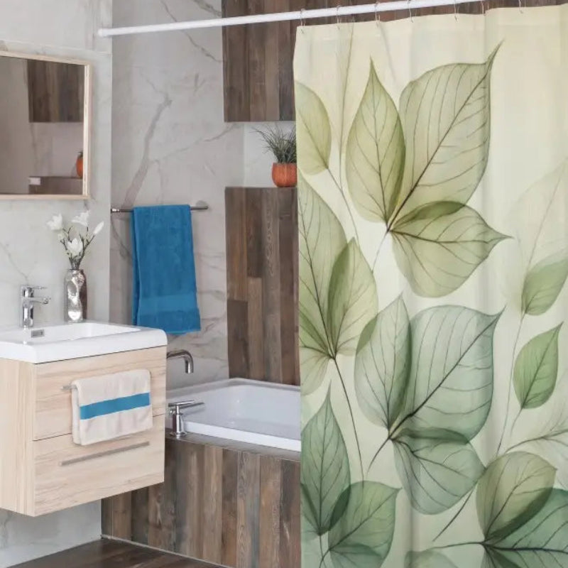 Floraweg Translucent Green Leaf Shower Curtain