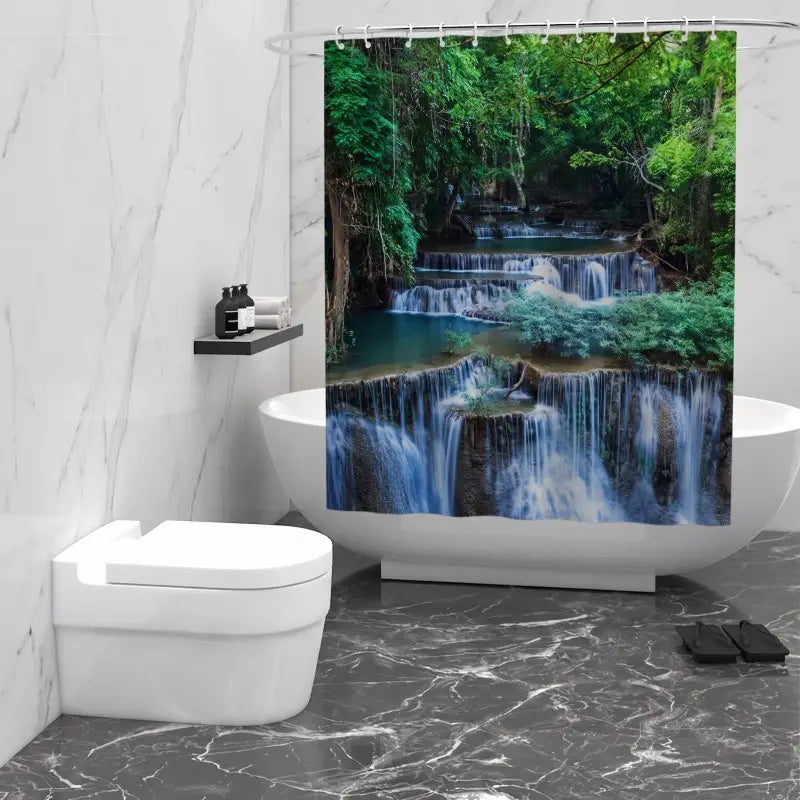 Floraweg Multilevel Forest Waterfall Shower Curtain Main image