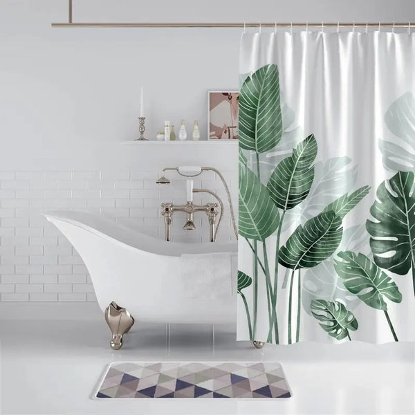 Floraweg Botanical Green Leaves Shower Curtain
