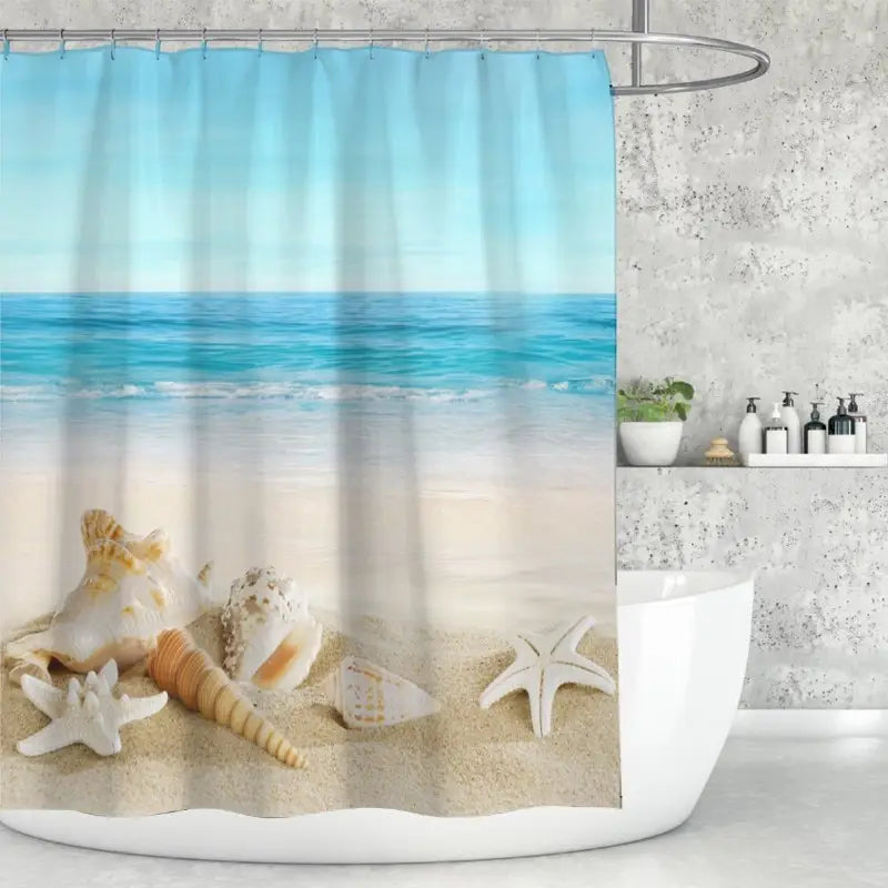 Floraweg Ocean Beach Seashells & Starfish Shower Curtain