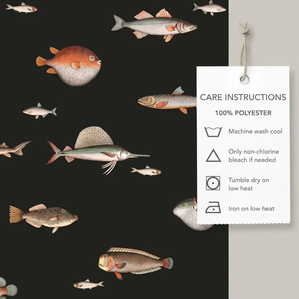 Floraweg Vintage Dark Marine Fish Illustration Shower Curtain