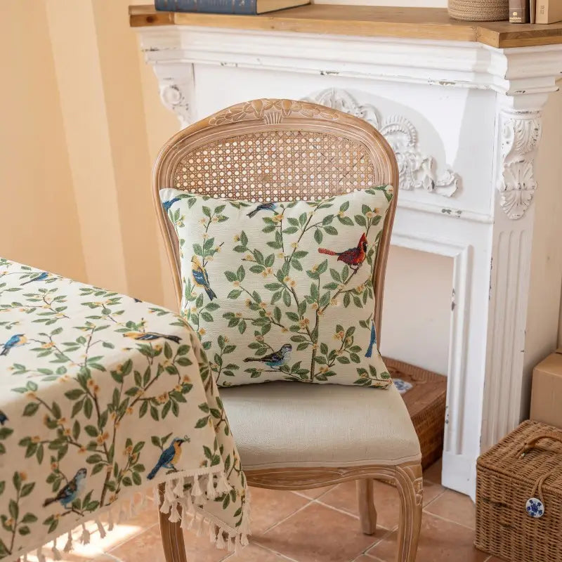 French Country Botanical Birds Jacquard Pillow Cover Secundaire afbeelding
