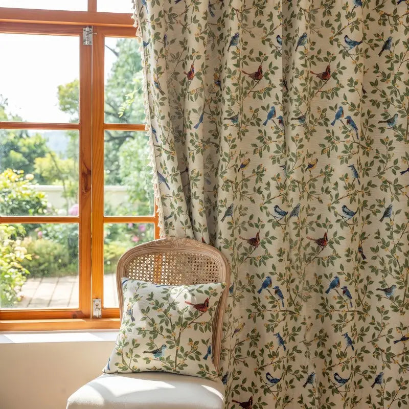 French Country Botanical Birds Jacquard Pillow Cover