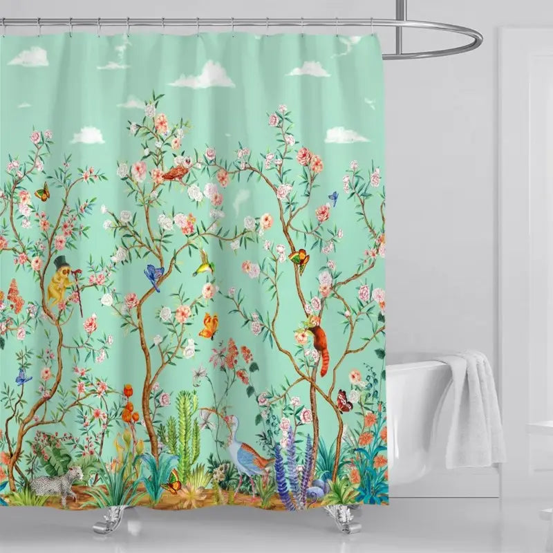 Floraweg Vintage Mintgroen Douchegordijn Secundaire afbeelding