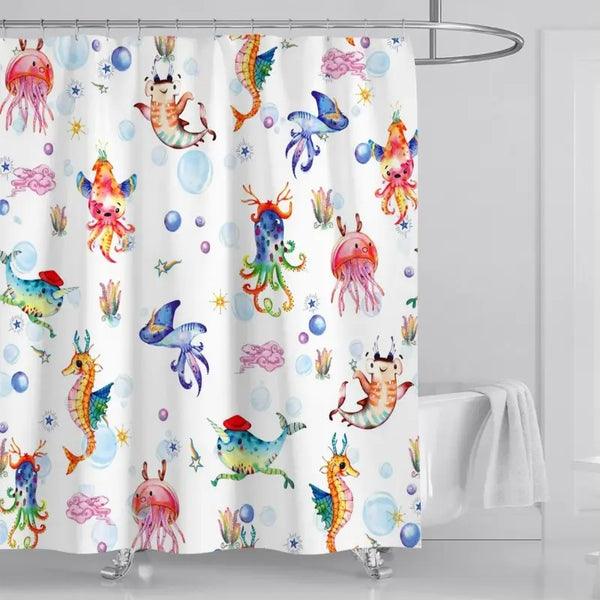 Floraweg Cute Watercolor Sea Creatures Shower Curtain