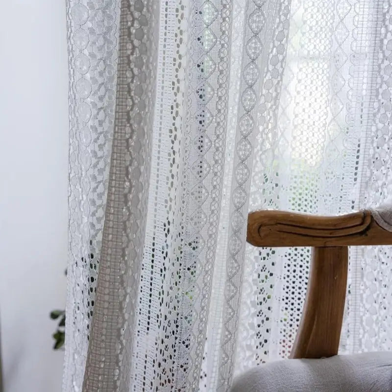 French Country White Crochet Lace Window Curtains