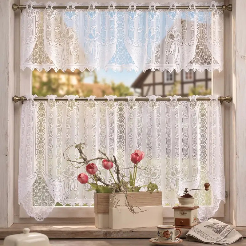Europese vintage kanten cafégordijnen met bloemmotief