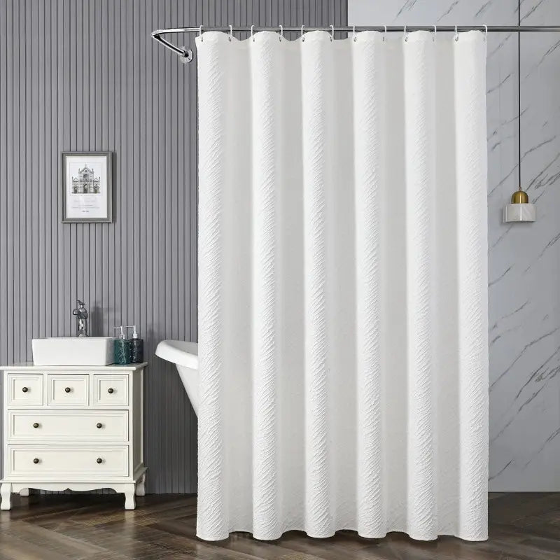 Floraweg White Embossed Wave Shower Curtain