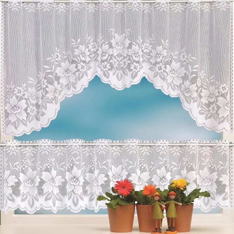 White Floral Lace Kitchen Cafe Curtains