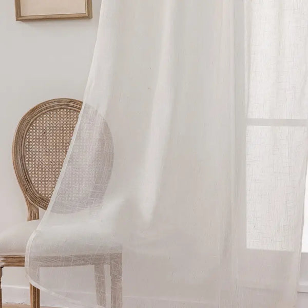 Modern White Slub Faux Linen Sheer Curtains
