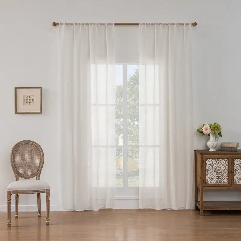 Modern White Slub Faux Linen Sheer Curtains Main image