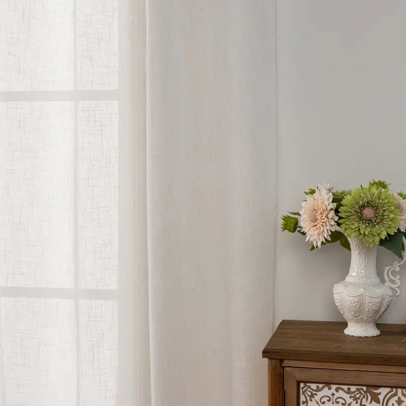 Modern White Slub Faux Linen Sheer Curtains Secondary image