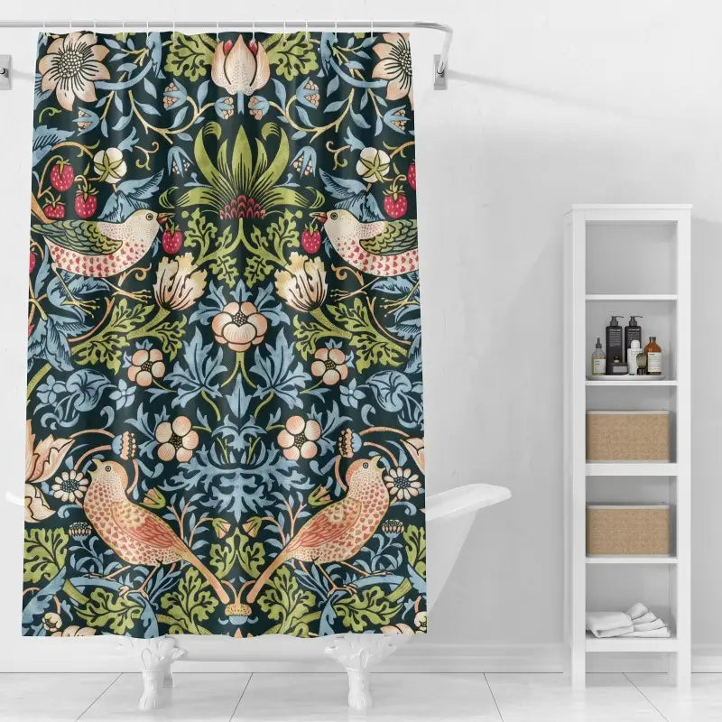 Floraweg Retro Botanical Birds Shower Curtain